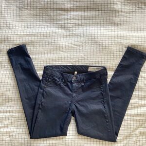 Rag & Bone Zipper Capri Dark Wash Skinny Jeans Seal Waxed Cotton Blend